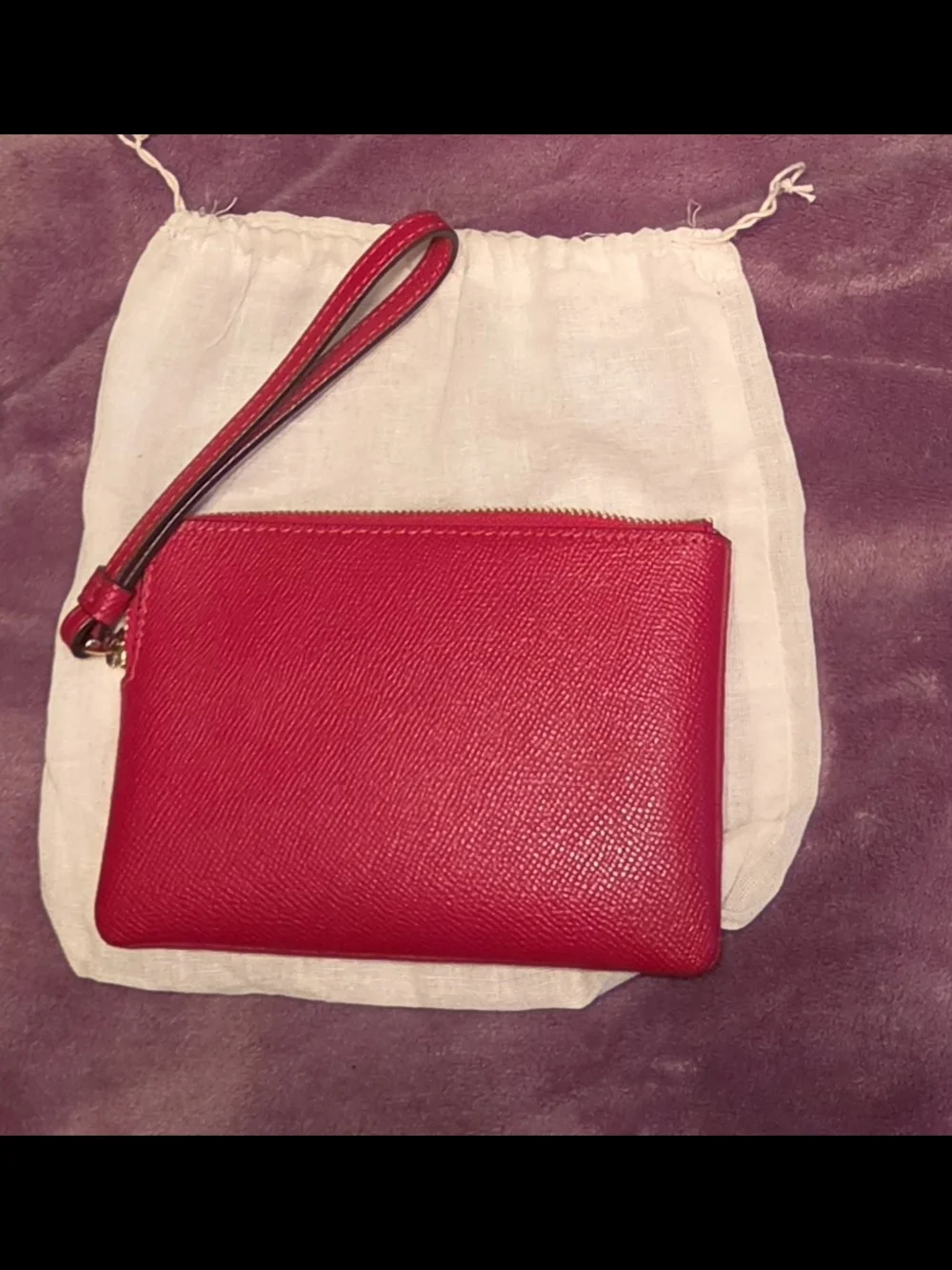 COACH Bright Pink Leather Zip Pouch with Gold Logo